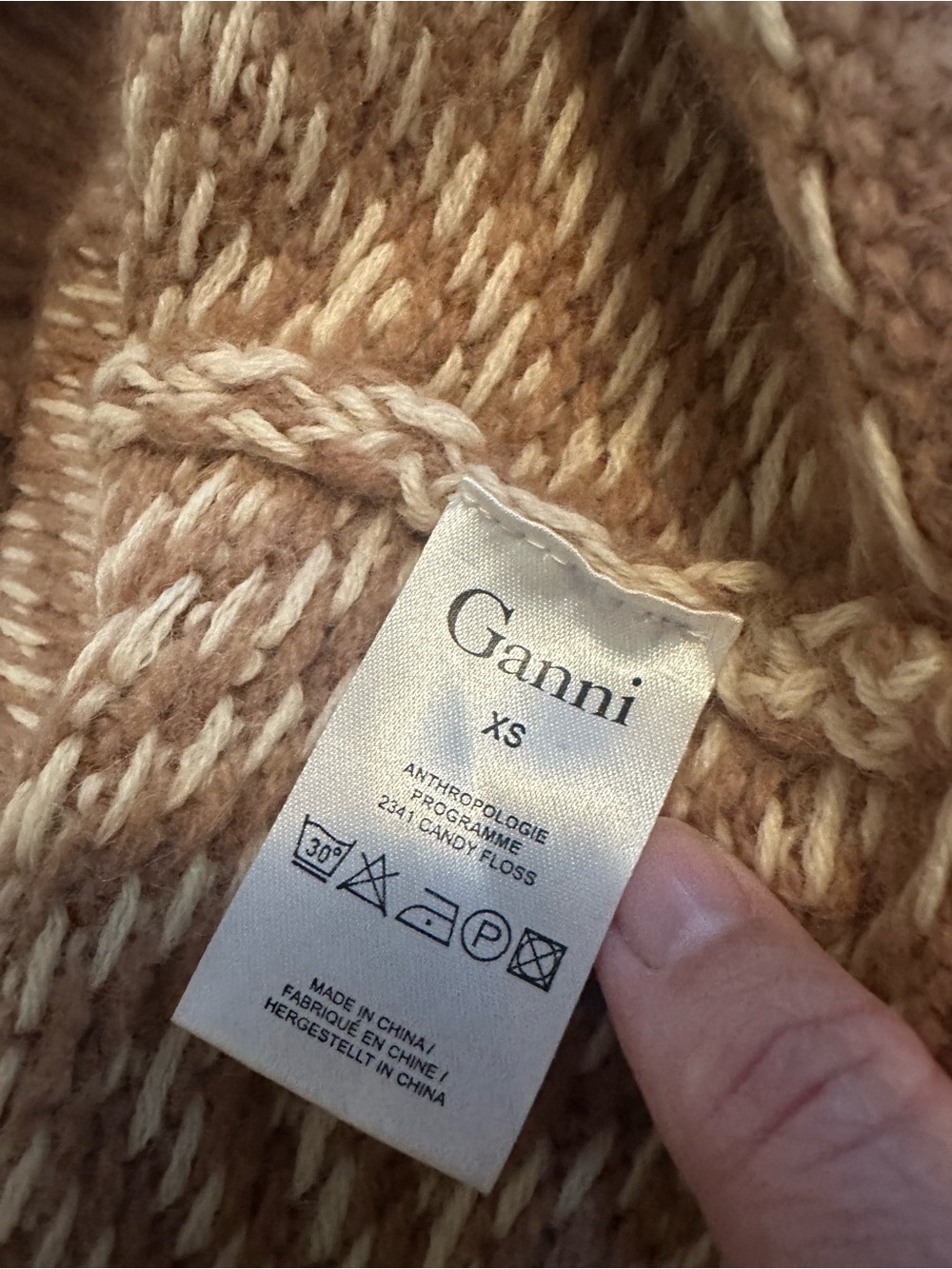 Ganni for Anthropologie Wool Angora Blend Chevron Candy Floss Sweater XS - Picture 5 of 6